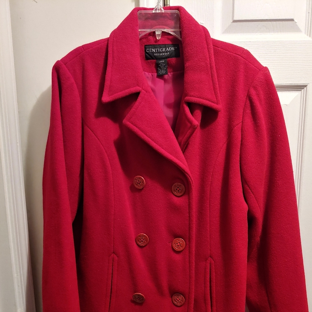 Centigrade Outerwear Red Wool Button Winter Coat